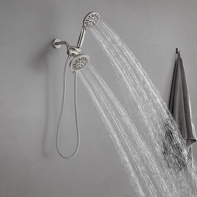Brushed Nickel Dual Shower Head with Handheld and Stainless Steel Hose