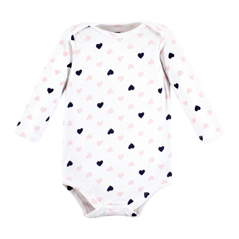 Hudson Baby Infant Girl Cotton Long-Sleeve Bodysuits, Girl Mommy Pink Navy 3-Pack, 4 of 6