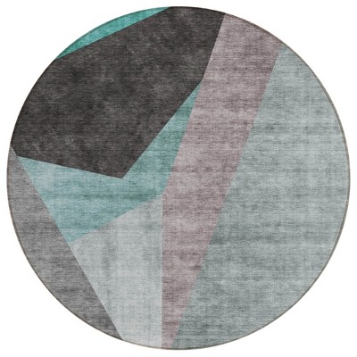 Teal Blue Aqua And Charcoal Abstract Washable Indoor Outdoor Area Rug