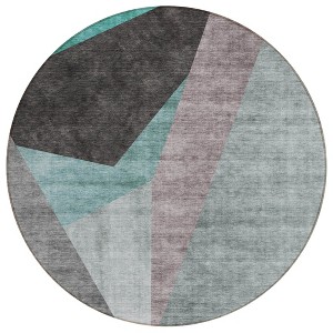Teal Blue Aqua And Charcoal Abstract Washable Indoor Outdoor Area Rug - 1 of 4