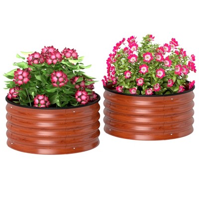 Outsunny Galvanized Raised Garden Bed, Set of 2 Planter Box with Safety Edging, Easy-to-assemble