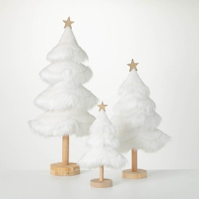 Faux Fur Tabletop Tree White 24"H Wood Set of 3
