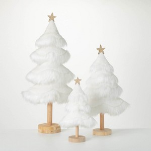 Faux Fur Tabletop Tree White 24"H Wood Set of 3 - 1 of 4