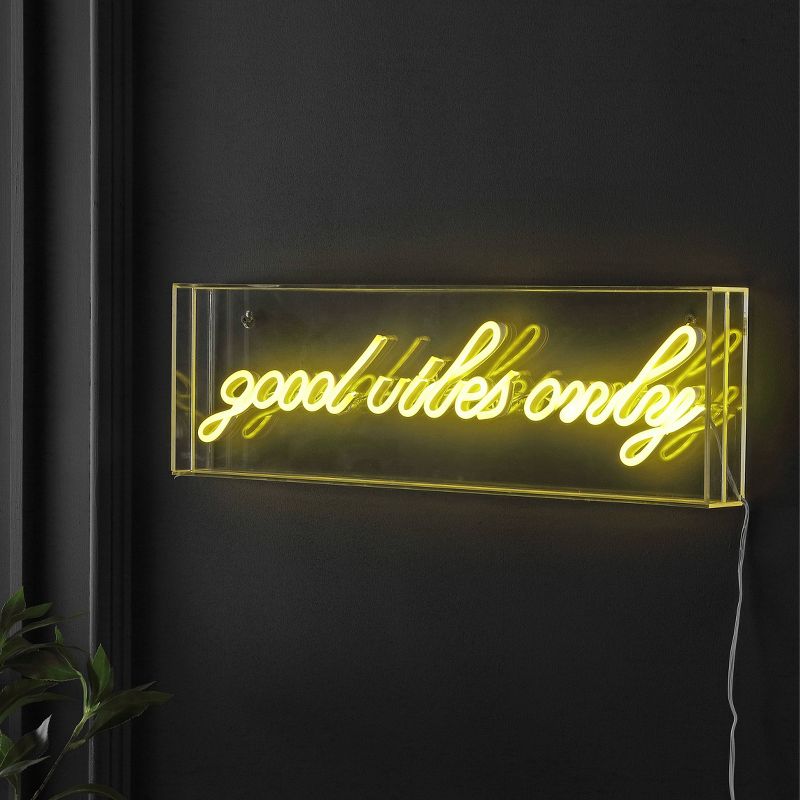 20&#34; x 6&#34; Good Vibes Only Contemporary Glam Acrylic Box USB Operated LED Neon Light Yellow - JONATHAN Y, 5 of 7