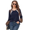 Coolmee Long Sleeve Shirts for Women Color Block Leopard Print Raglan Tops Casual Crewneck Basic Tees Fashion Fall Clothes - 3 of 4