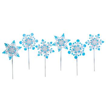 Collections Etc Hand-Painted Snowflake Wind Wheel Spinner Stakes - Set of 6
