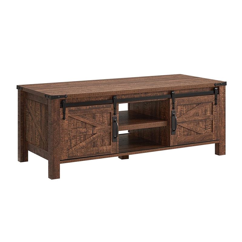 OKD Farmhouse Sturdy Coffee Table with Sliding Barn Doors and Storage Shelves for Living Room, Den, Family Room, or Office, 1 of 7