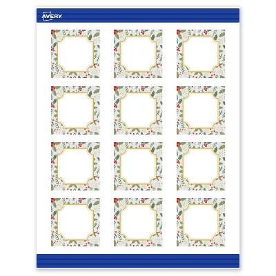 Avery Square Cards, 2" x 2", Gold-Blue Border Berries, Matte, 120ct