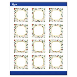 Avery Square Cards, 2" x 2", Gold-Blue Border Berries, Matte, 120ct - 1 of 4
