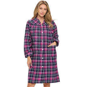 Casual Nights Women's Floral Snap Front Flannel Duster Long Sleeve Lounger Dress - 1 of 4
