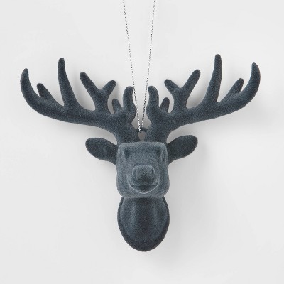 Flocked Deer Head Christmas Tree Ornament Gray - Wondershop™