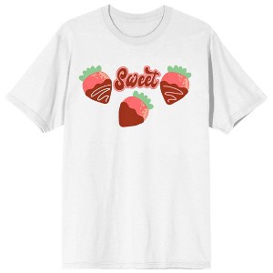 Valentine's Day Sweet Strawberries Crew Neck Short Sleeve Women's White T-shirt - 1 of 3