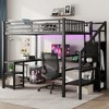 Metal Full Loft Bed with Wardrobe, Full Size Loft Bed with L Shaped Desk and USB for Kids Teens Adults, Black - 2 of 4