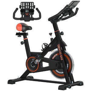 Soozier Exercise Bike, Flywheel Indoor Stationary Bike, Adjustable Height & Resistance, with LCD Monitor, 264 lbs Weight Capacity, Black and Red - 1 of 4