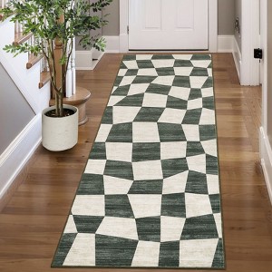 Geometric Area Rug Washable Rugs, Farmhouse Living Room Rugs for Bedroom, Contemporary Low Pile Non-Slip Rug - 1 of 4