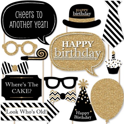 Big Dot of Happiness Adult Happy Birthday - Gold - Birthday Party Photo Booth Props Kit - 20 Count