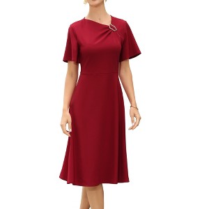 INSPIRE CHIC Women's Work Short Sleeve A-Line Business Casual Midi Dresses - 1 of 4