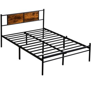 Racxily Textured Metal Bed Frame with Wood Panel Accented Headboard - 1 of 4