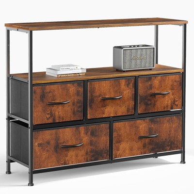ALEXOUN Drawers Dresser for Bedroom,Storage Drawer Unit with Fabric Bins,Sturdy Metal Frame,Wood Tabletop for Guest Room,Entryway