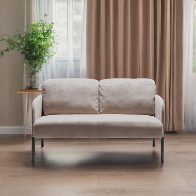 Beige 2 Seater Polyester Fabric Sofa, Modern Loveseat Sofa, Comfy Small Couches for Small Space Living Room