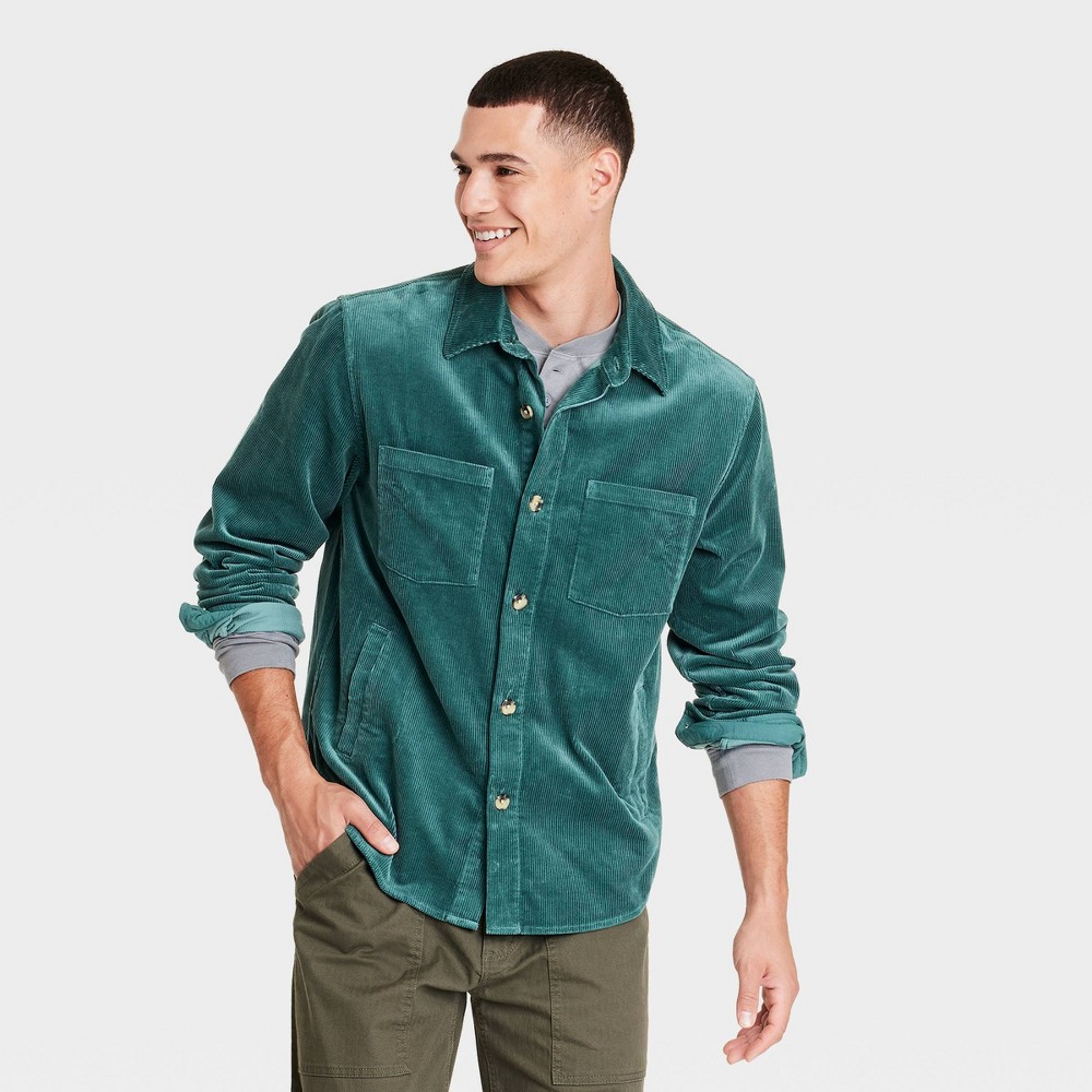 Men's Mid-Weight Corduroy Long Sleeve Button-Down Shirt - Goodfellow & Co™ Green S