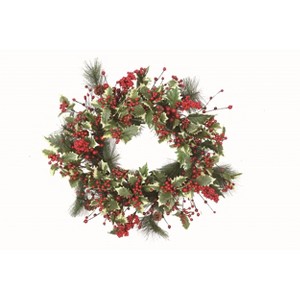 Transpac Fabric 26 in. Multicolor Christmas Faux Holly and Berry Wreath - 1 of 2