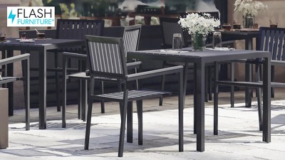 Black Square Steel Patio Dining Table with Poly Resin Slatted Top