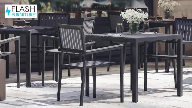 Flash Furniture Harris Commercial Grade Indoor/Outdoor Black Square Steel Patio Dining Table for 4 with Black Poly Resin Slatted Top, 2 of 13, play video