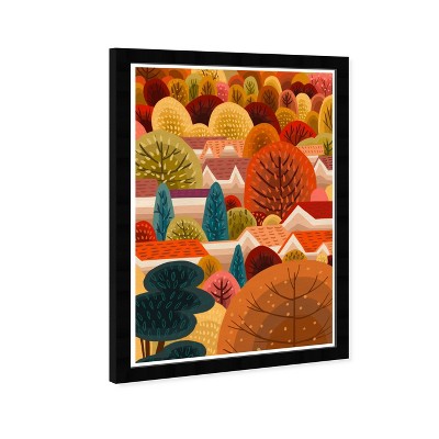 13" x 19" Fall Town Floral and Botanical Framed Wall Art Orange - Wynwood Studio