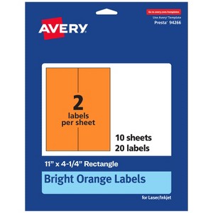 Avery Bright Orange Paper Labels, 11" x 4.25" Rectangle - 1 of 4