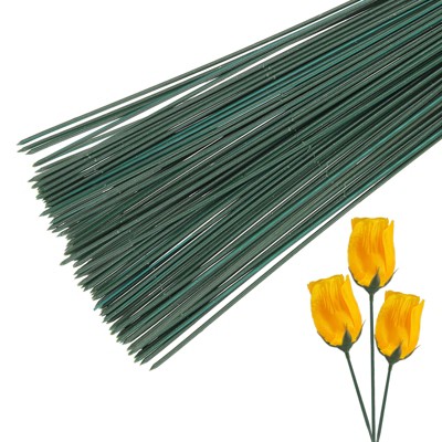 Unique Bargains Green Plastic Wrap Metal Floral Stem Wire for Flower Arrangements