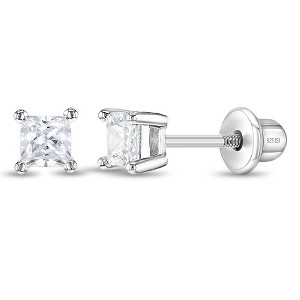 Girls' Simply Square CZ Solitaire Screw Back Sterling Silver Earrings - Clear - In Season Jewelry - 1 of 4