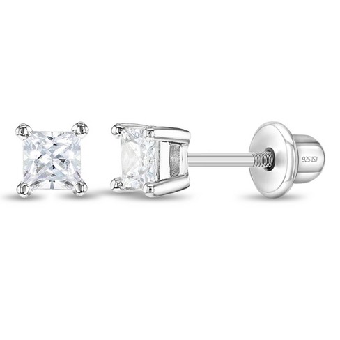 925 Sterling Silver Princess Crown CZ Screw Back Earrings Toddlers Young  Girls 