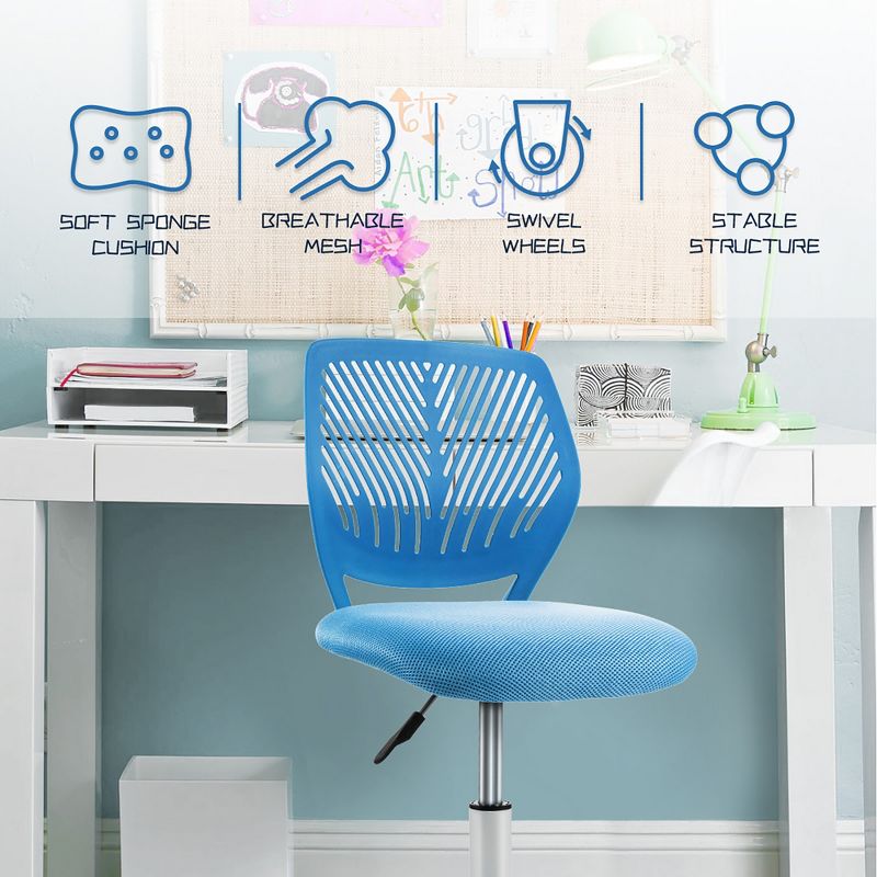 Costway Office Task Desk Armless Chair Adjustable Mid Back Swivel Study Chair Rose\Blue\Turquoise\Purple, 5 of 14