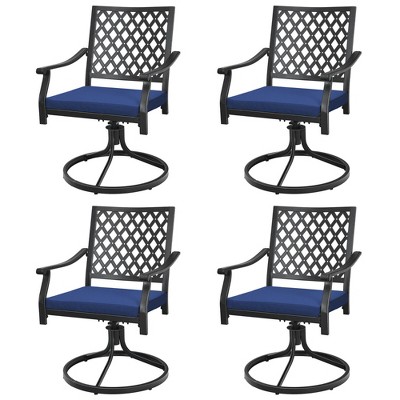Tangkula 4PCS Patio Swivel Dining Chairs Lattice Rocker Cushioned Armrest Navy
