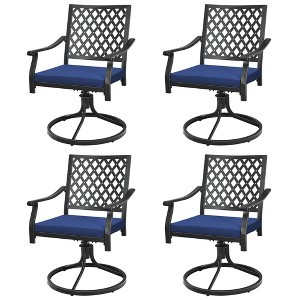 Tangkula 4PCS Patio Swivel Dining Chairs Lattice Rocker Cushioned Armrest Navy - 1 of 4