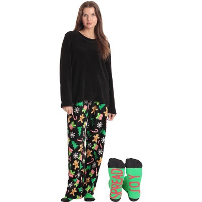 Just Love Womens Plush Pajama Pant Set with Matching Socks  Fun, Cozy Sleepwear with Sayings