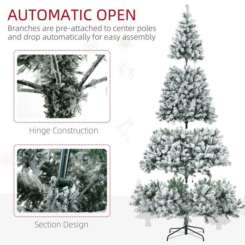 HOMCOM 9 FT Prelit Artificial Christmas Tree Holiday Decoration with Snow-flocked Branches, Warm White or Colorful LED Lights, 5 of 7