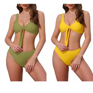 INSPIRE CHIC Women's Lace Up Decoration Push Up Wide Strap Top Triangle Bottom Swimwear Bathing Bikini Suits 2 Sets - 1 of 4