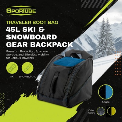 Sportube Traveler Boot Bag, 45L Ski & Snowboard Gear Backpack for Travel, Azure — фото 2