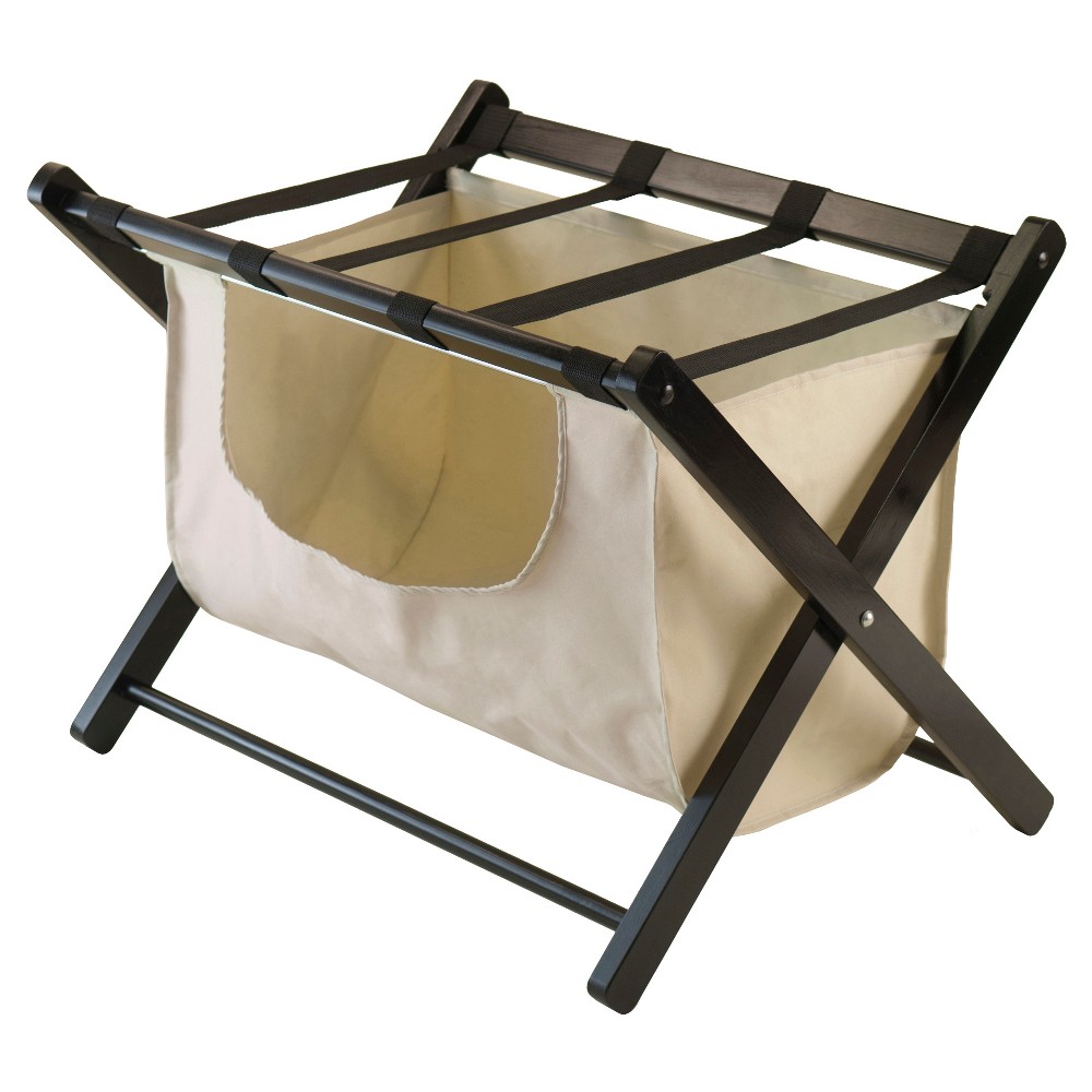 Dora Luggage Rack with Fabric Basket - Espresso, Beige - Winsome, Espresso Brown