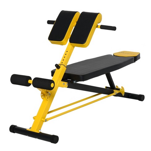 Soozier Adjustable Hyper Extension Dumbbell Weight Bench Foam Leg Holders Exercise Abs Arms Core Strength Workout Station for Home Gym Yellow