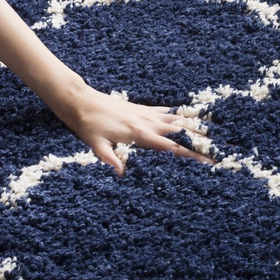 Navy and Ivory Geometric Shag Area Rug 4' x 6'