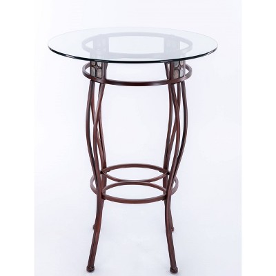 Beau 36" Round Glass Top Bronze Metal Counter Height Pub Table