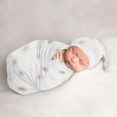 Image of Sweet Jojo Designs Girl Baby Cocoon and Beanie Hat Swaddle Wrap Desert Sun Pink Mauve, Taupe and White 2pc