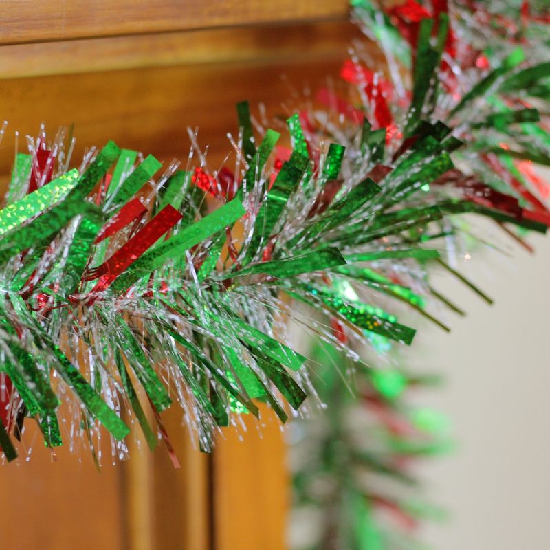 Northlight 12' x 4" Unlit Green/Red Wide Cut Tinsel Christmas Garland, 5 of 6