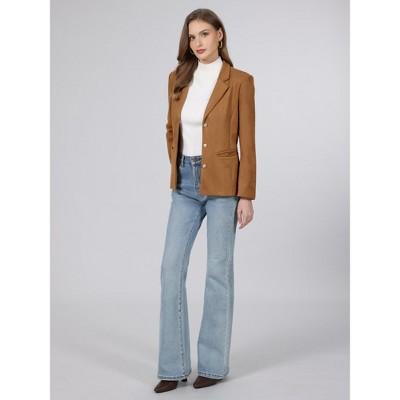 INSPIRE CHIC Women's Long Sleeve Notched Lapel Business Casual Faux Suede Blazer with Pockets XX-Large Brown — фото 3