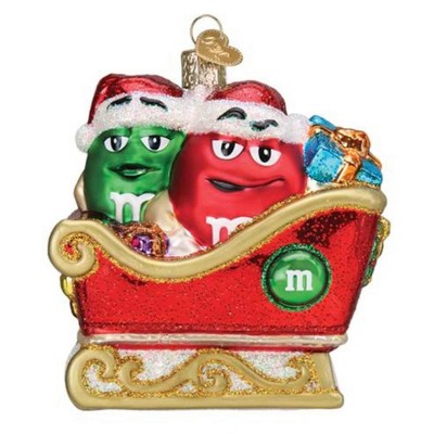 Old World Christmas 4.0 Inch M&M's In Sleigh Chocolate Candies Santa Hat Tree Ornaments