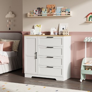 43.3''H Armoire Wardrobe Closet with 4 Drawers and Hanging Rod,Multifunctional Wood 4 Drawers Dresser with Clothing Storage Cabinets for Bedroom - 1 of 4
