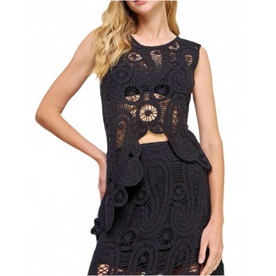 Women's Asymmetric Scalloped Crochet Top - Strut & Bolt